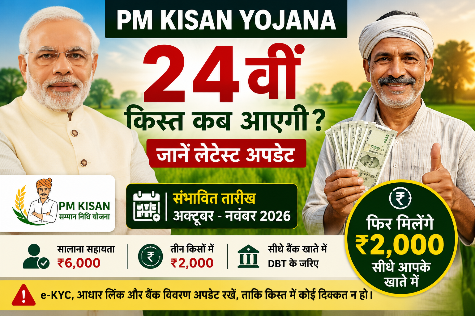 PM Kisan 24वीं किस्त का इंतजार शुरू, किसानों को फिर मिल सकते हैं ₹2,000, जानें कब आएगी अगली किस्त